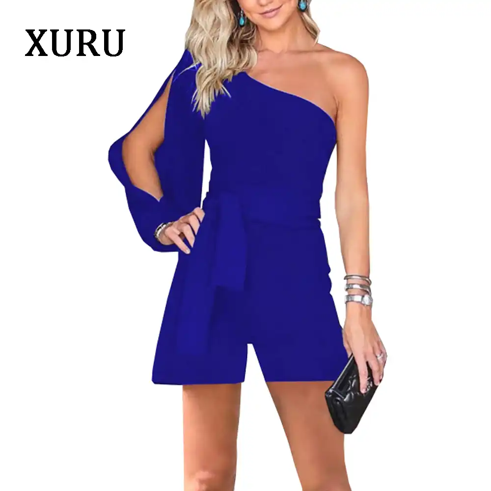 belted one shoulder jumpsuit