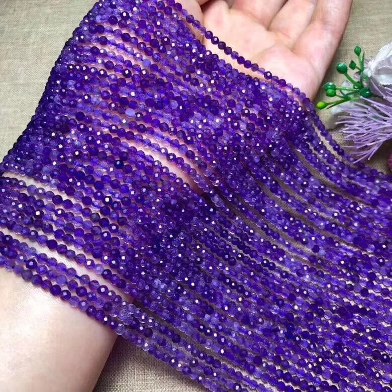 

Natural 3mm Amethyst Quartz Beads 15" Faceted Round for Jewelry Design Fashion Stone Diy Summer Bracelet Making Jewelry