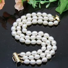 

woman's gift 3 rows AAA 10-12MM white akoya pearl bracelets 7.5-8 " wide jewelry 2 pcs Lustrous 14k Gold Plated