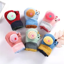 Теплые перчатки для малышей, уплотненные вязаные перчатки с веревкой для маленьких мальчиков и девочек 0-3 лет, детские перчатки 14*9 см, 1 пара