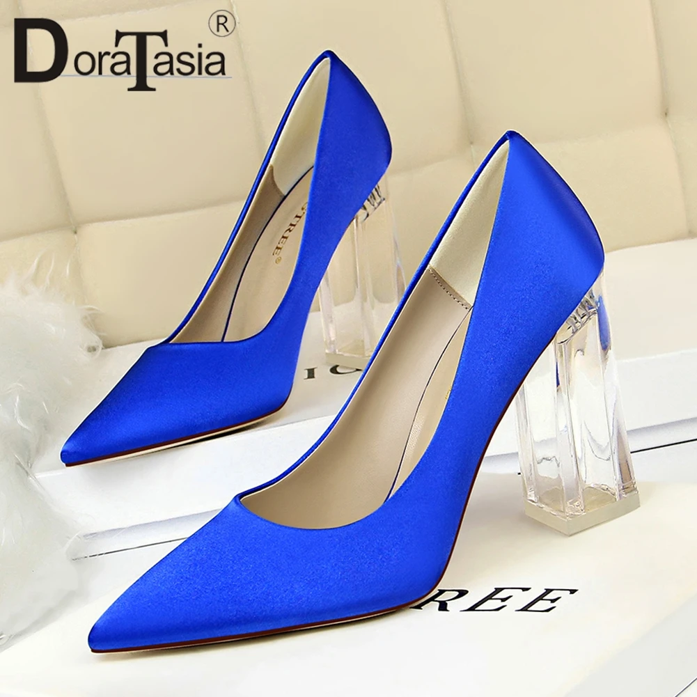 

DORATASIA 2019 Sexy Women High Transparent Heels Lady Pumps Female Wedding Elegant Silk Twoman Shoes Woman Large Size 43