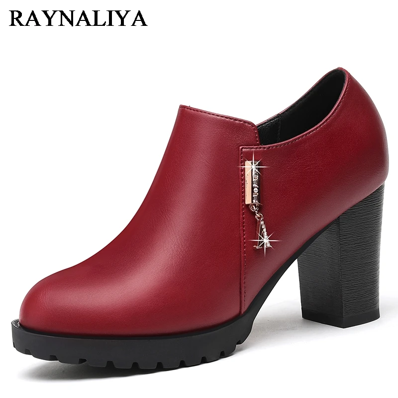 

2018 New Nice Vintage Style Handmade Red Women Shoes Pumps Genuine Leather Square High Heels Round Toe Shoes YG-B0059