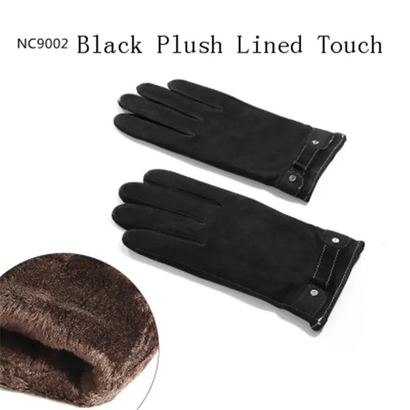 Новые перчатки из натуральной кожи мужские черные замшевые перчатки из овчины Осень Зима теплые плюшевые перчатки для вождения 9002 - Цвет: Plush Lined Touch
