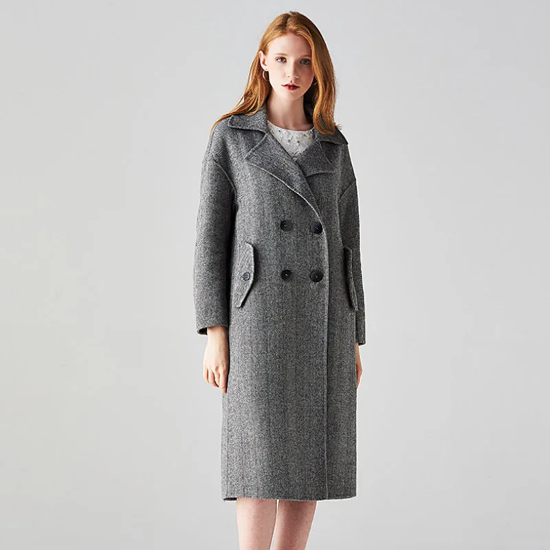 Высокое качество шерстяное пальто женский пиджак двухсторонний кашемир корейский елочкой Тонкий шерстяной Для женщин зимние пальто