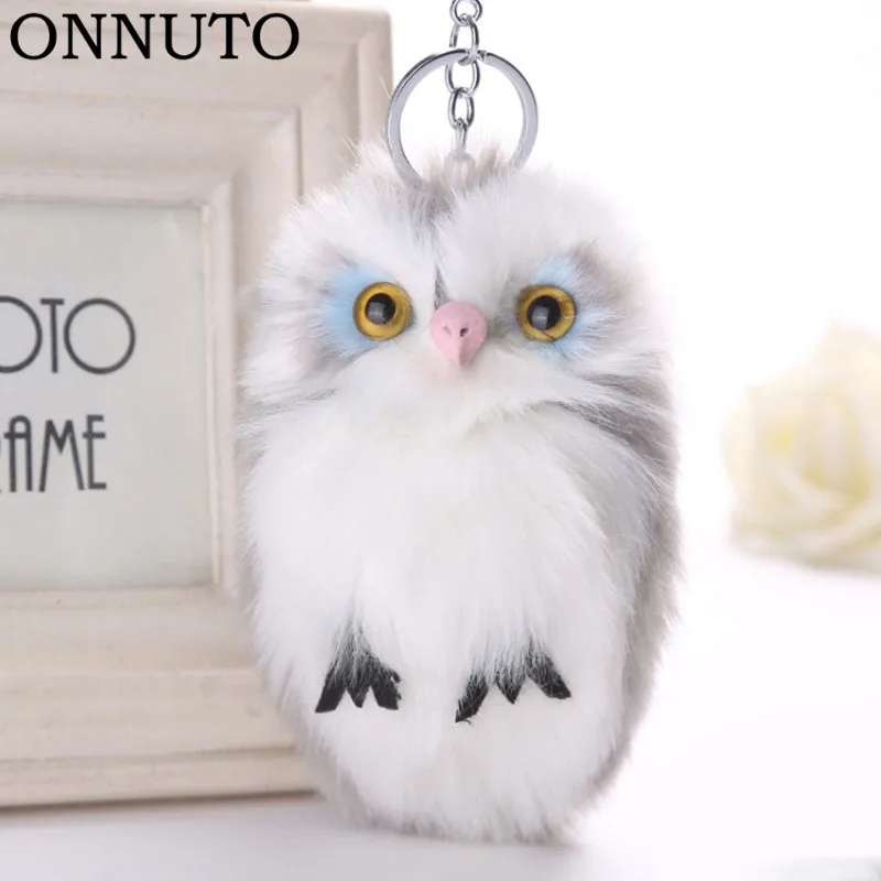 

15CM Cute Fluffy Owl Keychain & Pendant Women Key Ring Holder Faux Bunny Rabbit Fur Pompoms Key Chains For Handbag