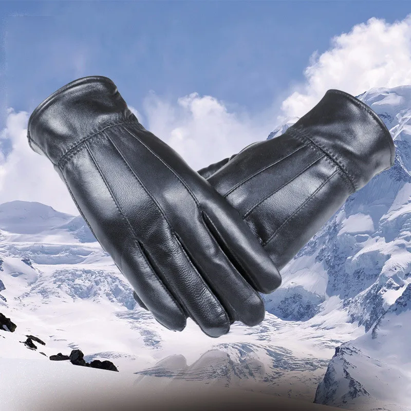 

Mens Luxurious keep warm Genuine Leather Winter Super Warm Gloves Cashmere BK Comfortable gloves L50/1224