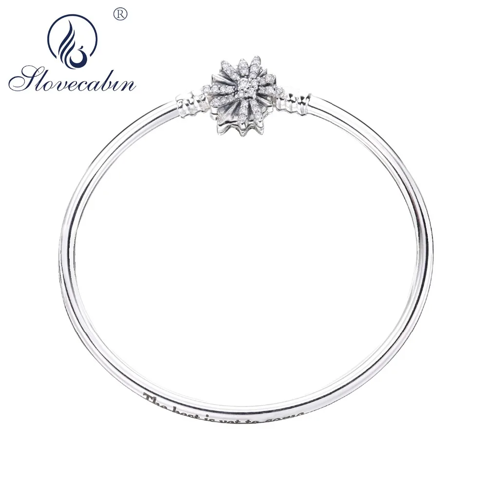 

Slovecabin 925 Sterling Silver 2018 Christmas Snow Flower Clasp Bracelet Winter FireWork Bangle Women Charm Beads Making Jewelry
