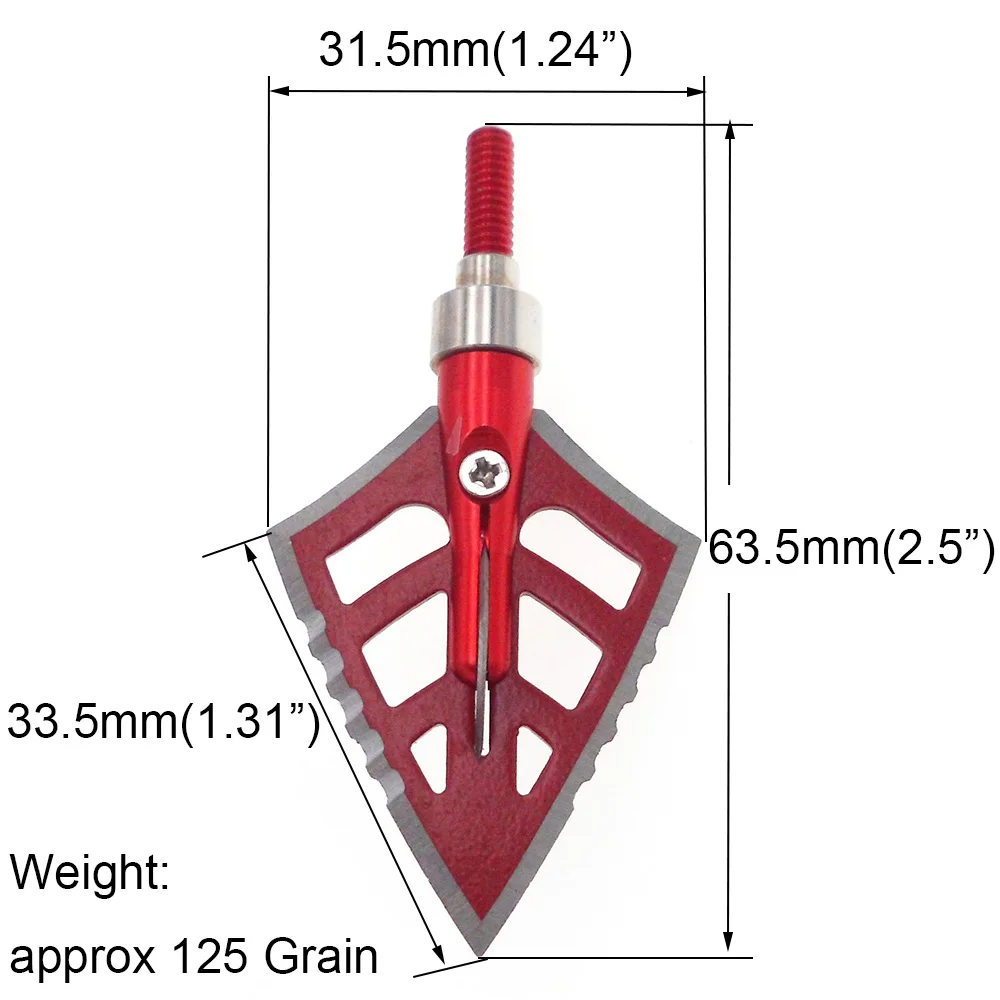 6 шт. зернистость 125 стрельба из лука 4 лезвия широкий наконечник для охоты наконечники стрел со съемным колпачком красный черный плоский край зубчатый край