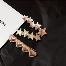 Корейский винтажный металлический матовый золотой цвет пентаграмма звезда заколки с сердечком-образная шпилька для волос аксессуары для