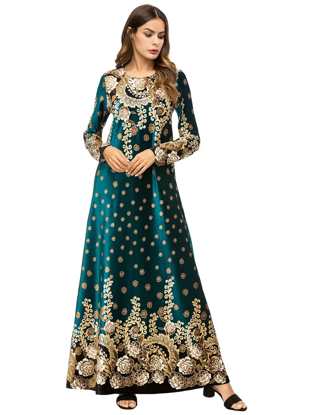 

Muslim Dress Gown Moroccan Kaftan Dubai Arabic Floral Abaya Islamic Clothing Bangladesh Turkey Vestidos Robe Arabe UAE Prayer