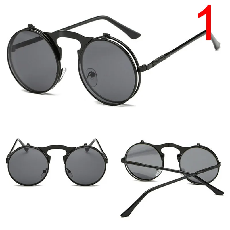 Ретро Круглый стимпанк Флип-ап солнцезащитные очки для женщин мужские клип на солнцезащитные очки металлические панк Солнцезащитные очки для мужчин - Цвет линз: 1