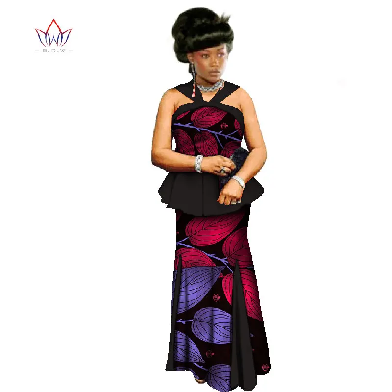 Летняя африканская юбка набор для Женщин Дашики топ с открытой спиной и юбка африканская одежда Базен уникальный стиль Женская юбка набор WY398 - Цвет: 16
