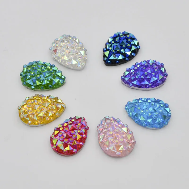 

2 Hole Diy 30pcs 10*14mm AB Resin Drop Flatback Rhinestone Wedding Button DIY resin ornaments PK94