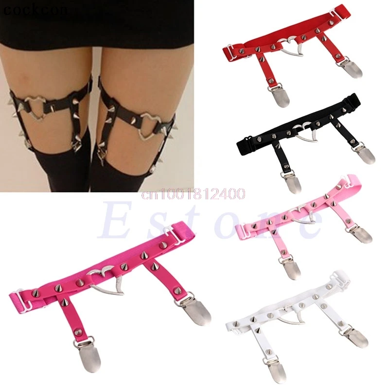 1PC Sexy Women Harajuku Elastic Garter Belt Punk Gothic Leather Heart Rivet Leg Ring 1PC Sexy Women Harajuku Elastic Garter Belt Punk Gothic Leather Heart Rivet Leg Ring