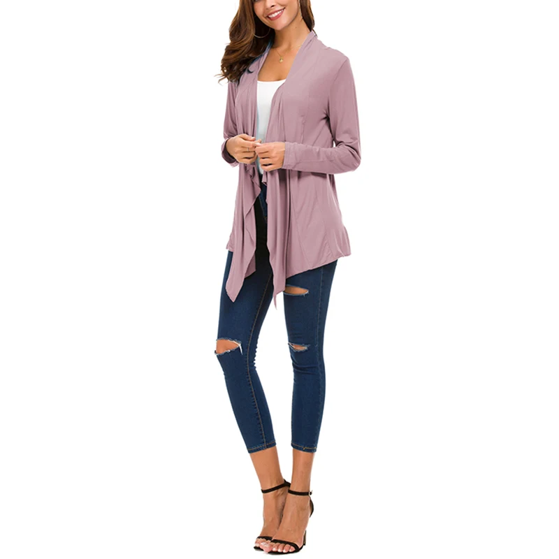 Lavender Urban CoCo Женская Драпировка Спереди открытый Кардиган с длинным рукавом неровный подол - Цвет: Lavender