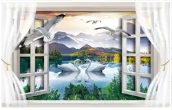 3d обои 3d фрески обои для стен 3 d стерео окна пейзаж озеро ТВ установка настенного декора обои настенные для гостиной
