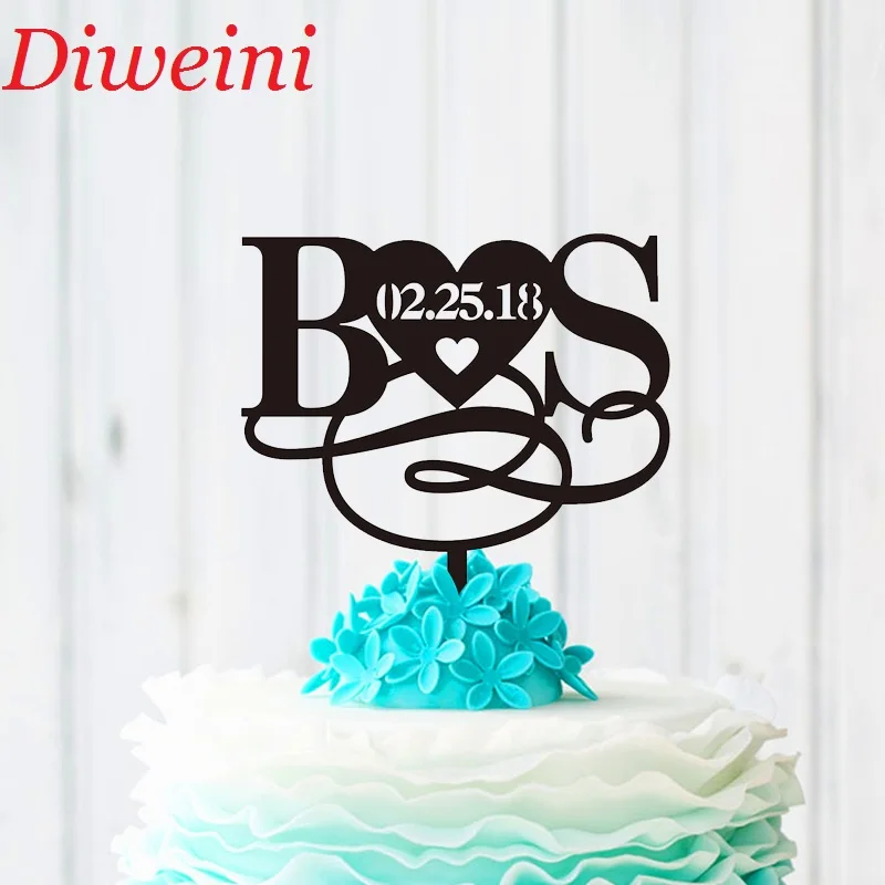 

Wedding Cake Topper For Party Supplies, Personalized Initials Name Cake Topper, Acrylic Custom Cake Decoration With Date