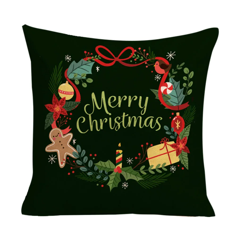 Happy Christmas Cushion Cover 45x45CM Square Pillow Case Sofa Bed Car Throw Flax Pillow Covers Home