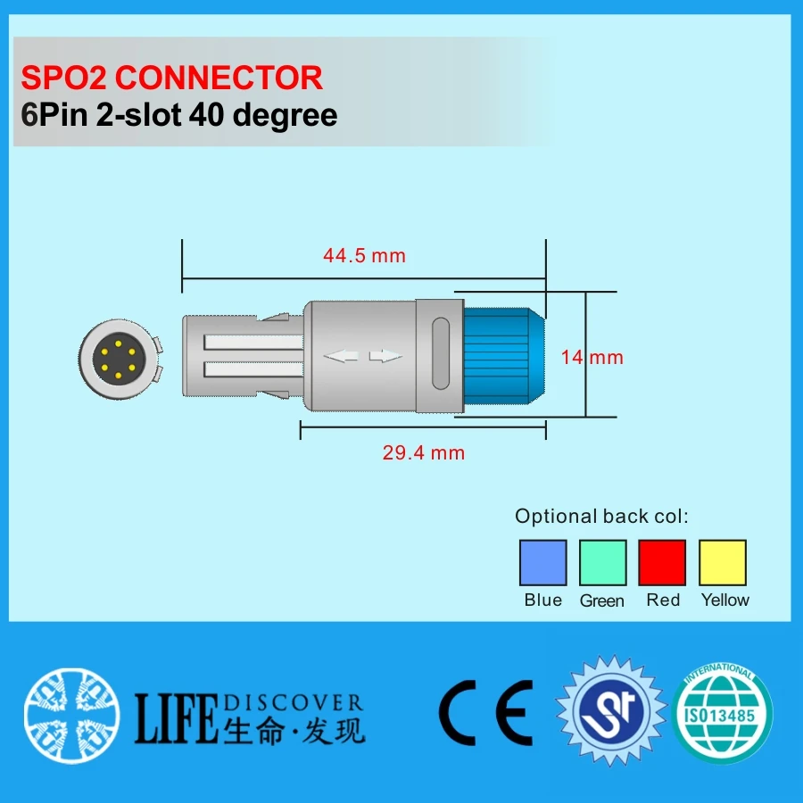 Разъем SPO2 lemo, двойной слот 6 Pin 40 градусов, упаковка 5 шт