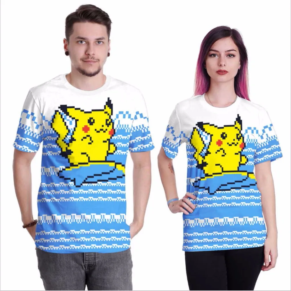 Pokemon Unisex Pikachu Casual T shirt Anime Lovers T-shirts Pokemon Funny print Girls Clothing Pokemon go Women's tshirts