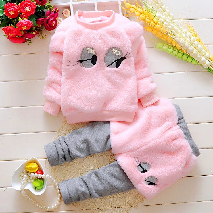 

Baby Girl Winter Clothes Set Big Eyes Cashmere and Thickening Outwear + Pants Infant Outfits Kids Bebes Jogging Suits Tracksuits