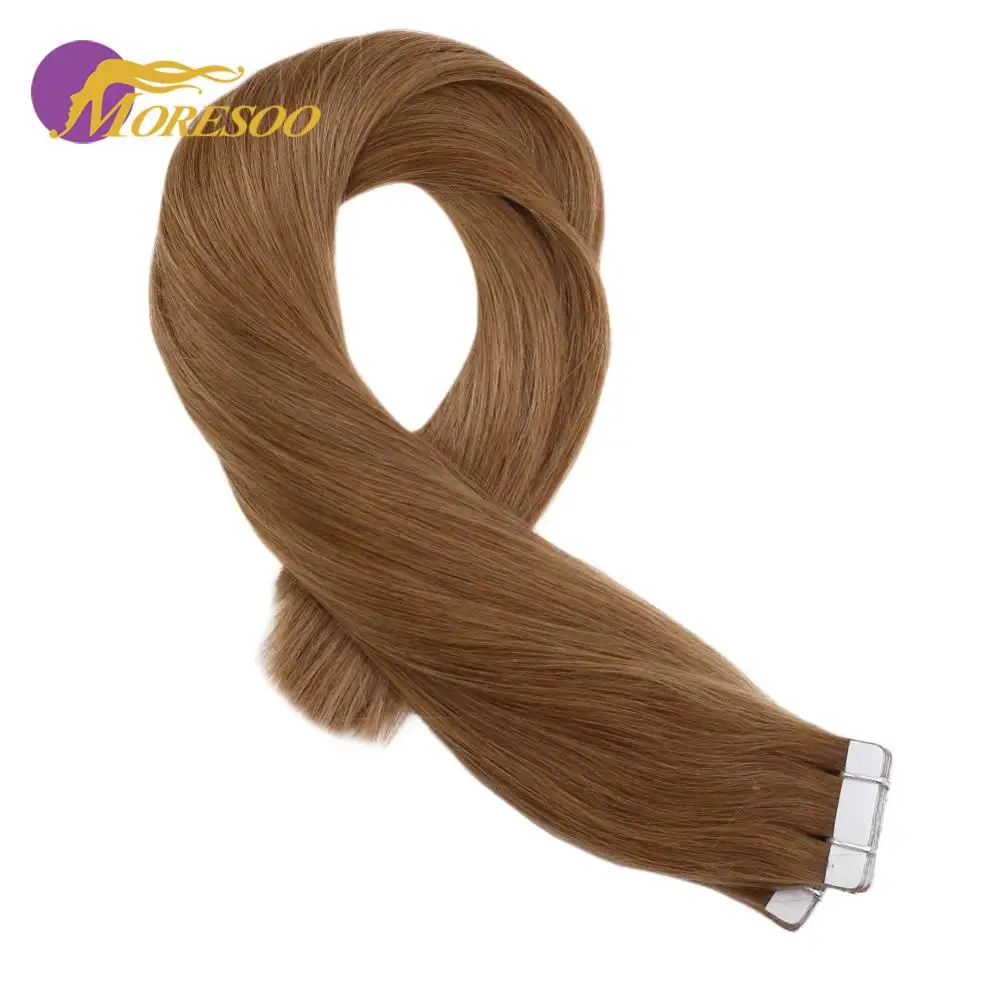 Moresoo лента для наращивания волос 100% настоящие Remy бразильские человеческие волосы Золотой Блонд цвет #17 клей в волосы для наращивания 2,5 г/шт