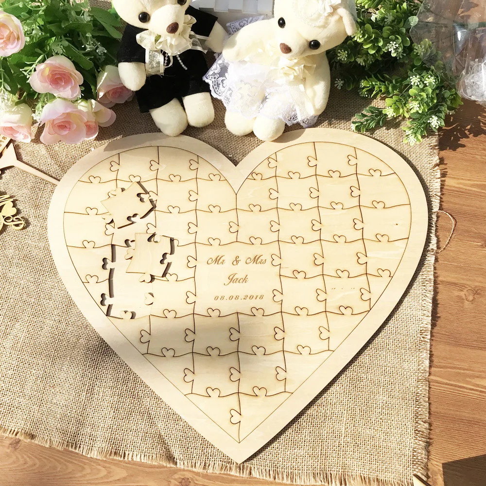 Customs Personalised Puzzle Heart guest bbok Shaped wedding guestbook alternative hanging heart Puzzle Wedding guest book hearts