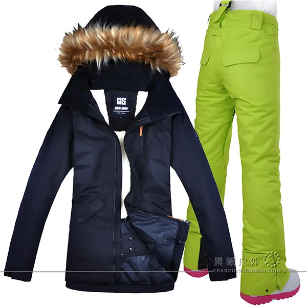Зимний лыжный костюм, женский бренд, высокое качество, лыжная куртка и штаны, теплые, водонепроницаемые, ветрозащитные, лыжные и сноубордические костюмы - Цвет: STRAPS LEMON