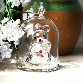 

H&D Vintage Valentine's Gift Crystal Cute Bear With Flower in Terrarium Paperweight Souvenir Home Wedding Decoration