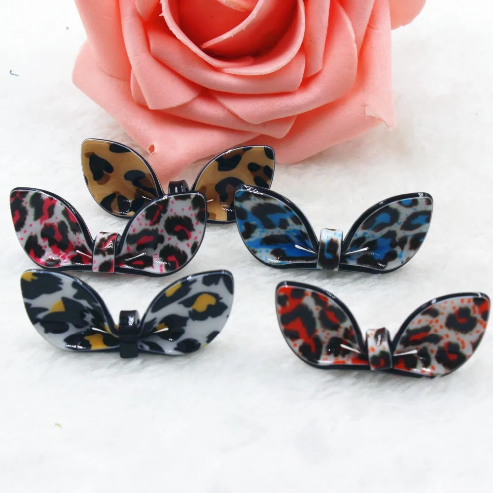 

10pcs/lot DIY planar resin bow with leopard print kawaii resin cabochons accessories