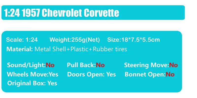 1/24 масштаб классический старый GM Chevrolet Corvette C1 Vette StingRay 1957 литые машины Модель thumbnails колеса для детских игрушек