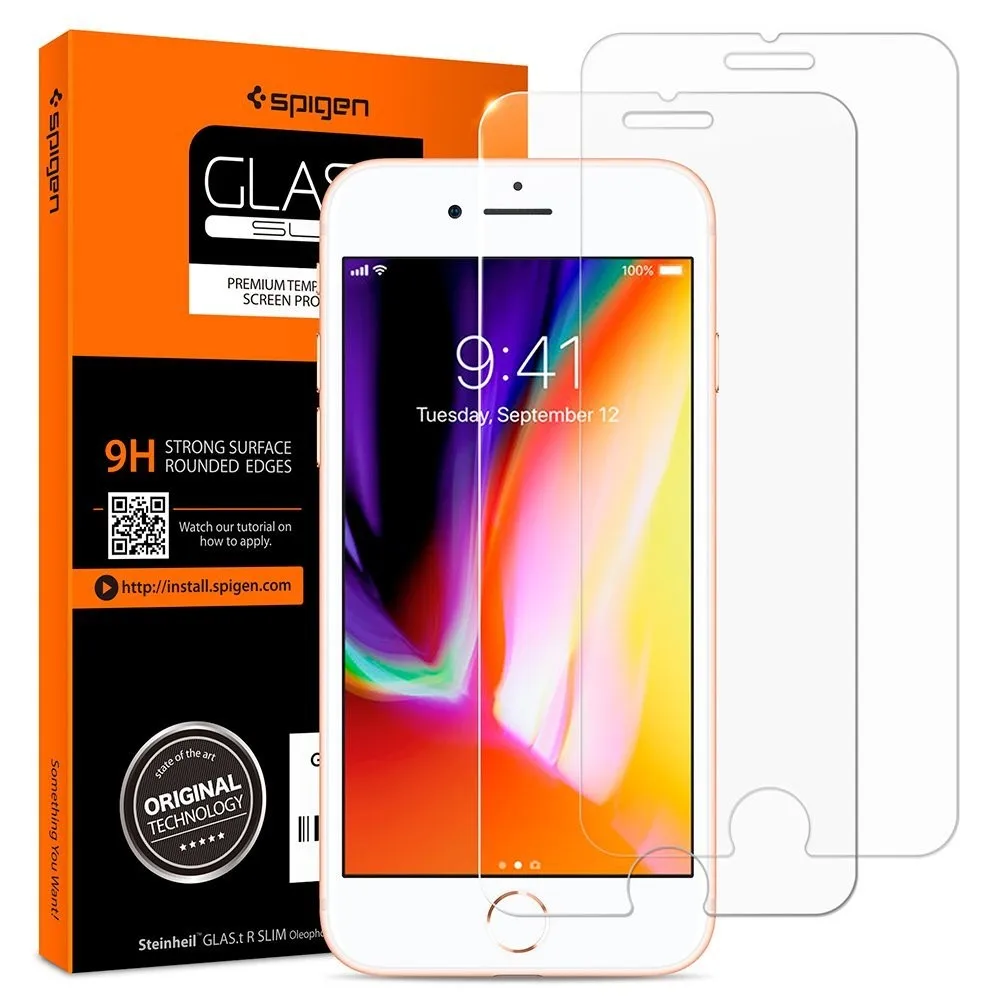 Защитная пленка из закаленного стекла SPIGEN Glas. tR Slim для iphone 8 Plus/7 Plus [2 шт] - Цвет: Прозрачный