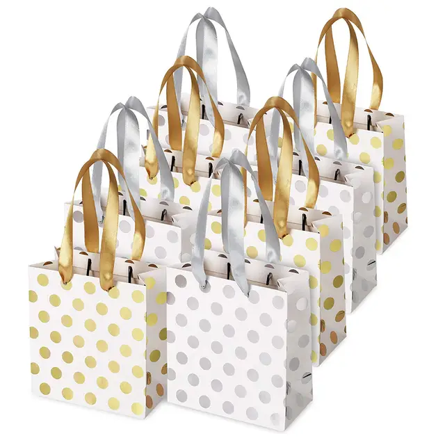 Small Gift Bags with Ribbon Handles Gold Mini Gift Bag,for Birthday