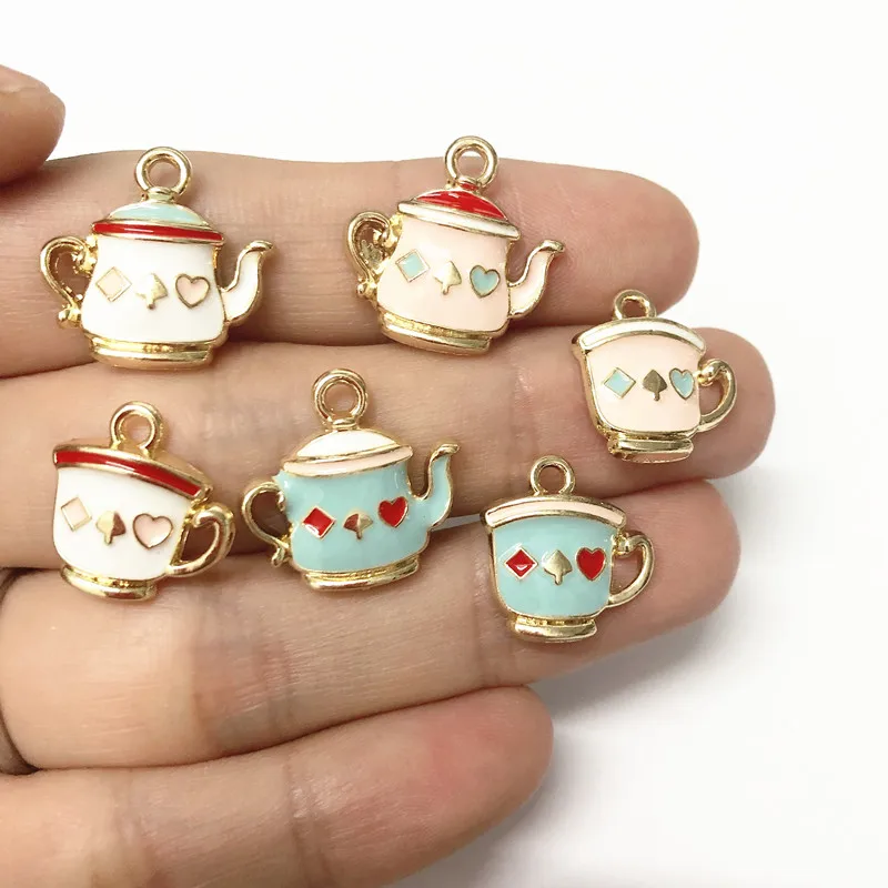 

MRHUANG 10pcs/pack Lovely Teapot Tea cup Poker Enamel Charms DIY Earring Bracelet Hair Necklace DIY Craft jewelry making charms