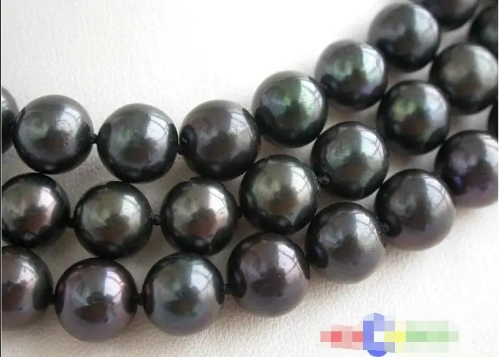 

FREE SHIPPING HOT sell new Style >>>>LUSTER 3row 19" 10mm ROUND BLACK FRESHWATER PEARL NECKLACE