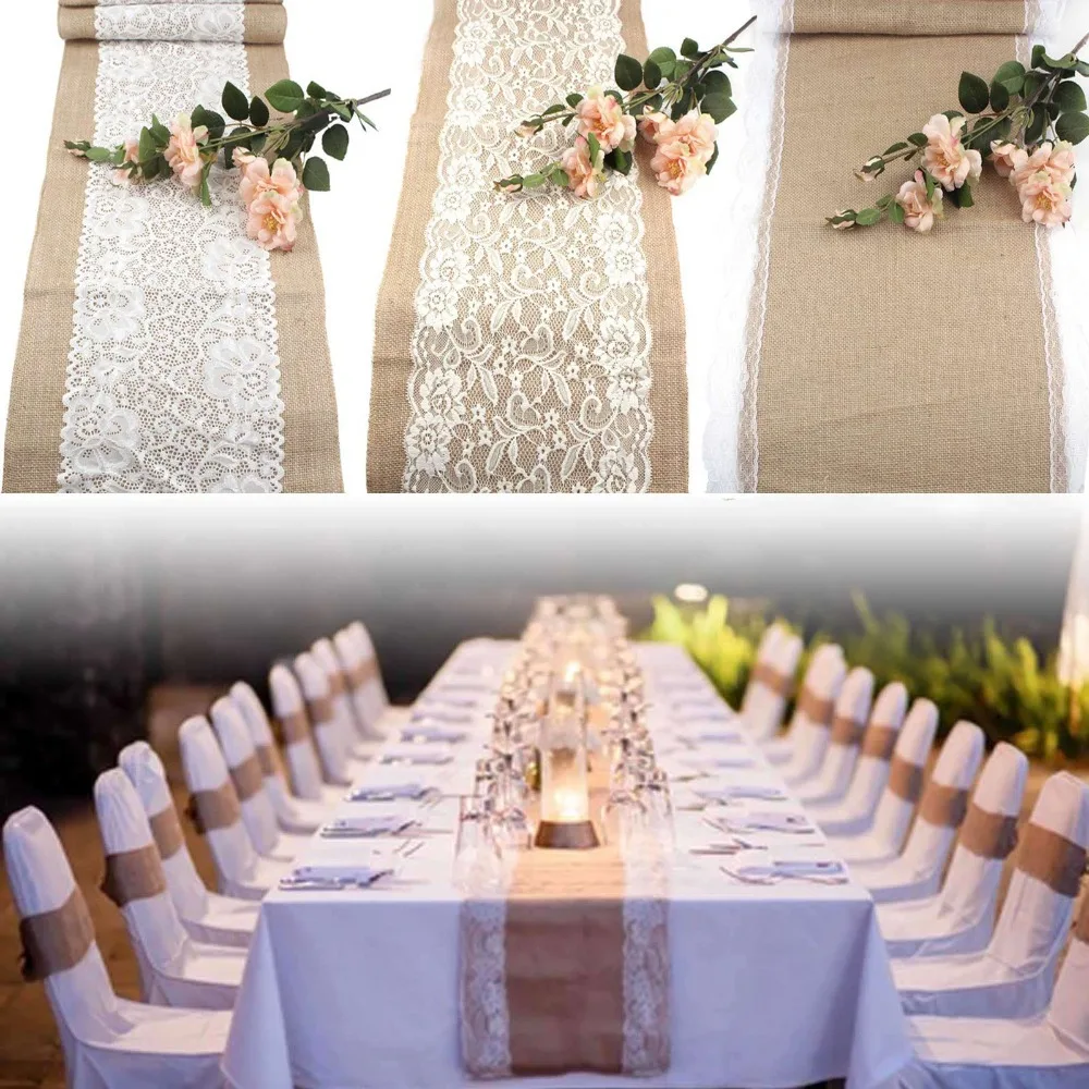 Us 42 53 18 Off 10pcs Wedding Table Runners Vintage Natural Burlap Lace Hessian Table Runner For Wedding Party Table Decorations High Quality In