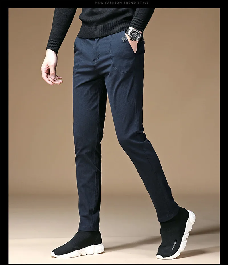 New 2018 Mens Casual Pants Fashion Business Male Cotton Slim Pant Straight Trousers Long Pants Solid Color 28-42 (25)