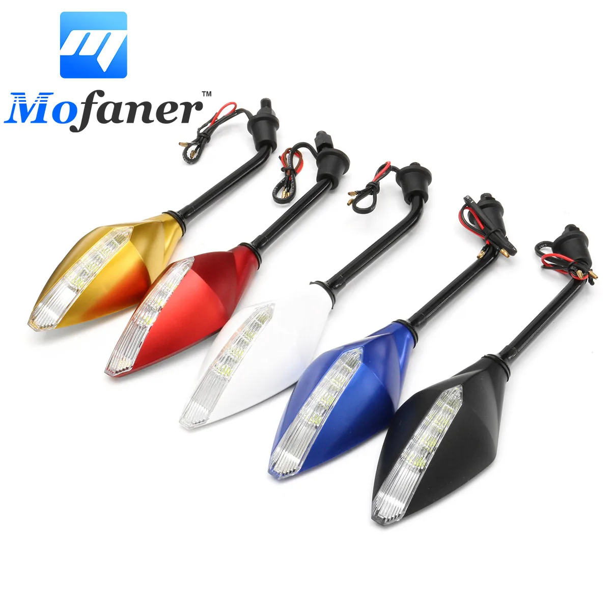 

Mofaner 1 Pair Motorcycle Rear view Mirrors Multi With Color LED Turn Signals Motors Rearview Mirrors