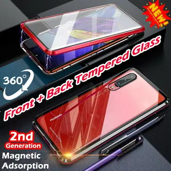 

For Huawei P30 P20 Mate 20 Pro Lite Luxury Front Back 360 Protection Tempered Glass Magnetic Adsorption Metal Phone Case Cover