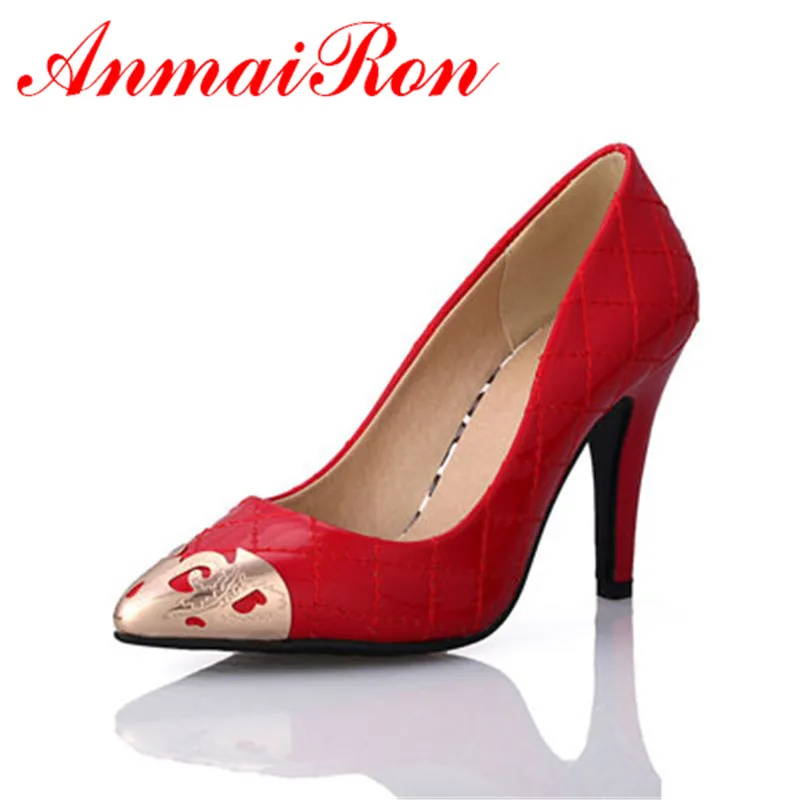 ANMAIRON Black Red White Women Shoes Red Bottoms High Heels Sexy Woman