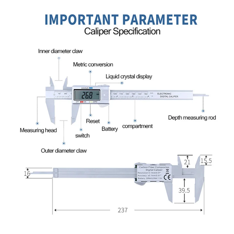 150 мм 6 дюймов lcd цифровой Электронный штангенциркуль микрометр измерительный инструмент линейка цифровой штангенциркуль крутой черный/серебристый