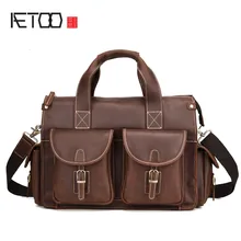 AETOO New Crazy Horse Leather Men's Briefcase Retro Laptop Bag Crazy Horse Leather Shoulder Messenger Bag