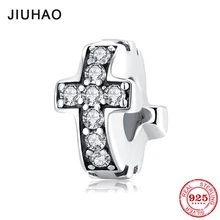 Новинка, 925 пробы, серебряный крест, прозрачный Фианит, тонкая прокладка, бусины, подходят к оригиналу Pandora, очаровательный браслет, изготовление ювелирных изделий