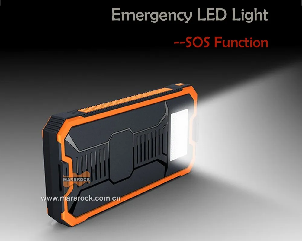 15000 mAh литий-полимерный аккумулятор высокой емкости с двойным выходом USB 5 V 1A& 2A солнечной энергии банк с крюком, светодиодный свет, функция SOS
