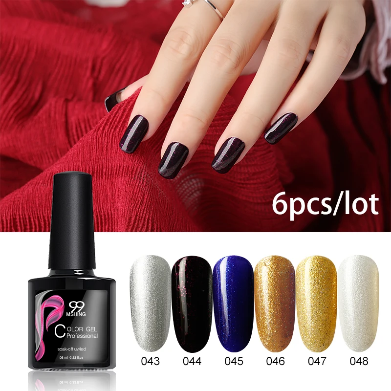 

MSHING99 gel varnish with sparkles Color43-48 permanent enamels hybrid varnishes for a manicure Nail Art uv led gel nail polish