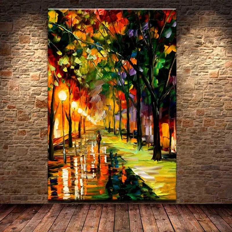 

Colorful Home Decor Wall Art Picture Streetscape Knife Oil Painting On Canvas Hand Painted Night Street Scene Acrylic Paintings