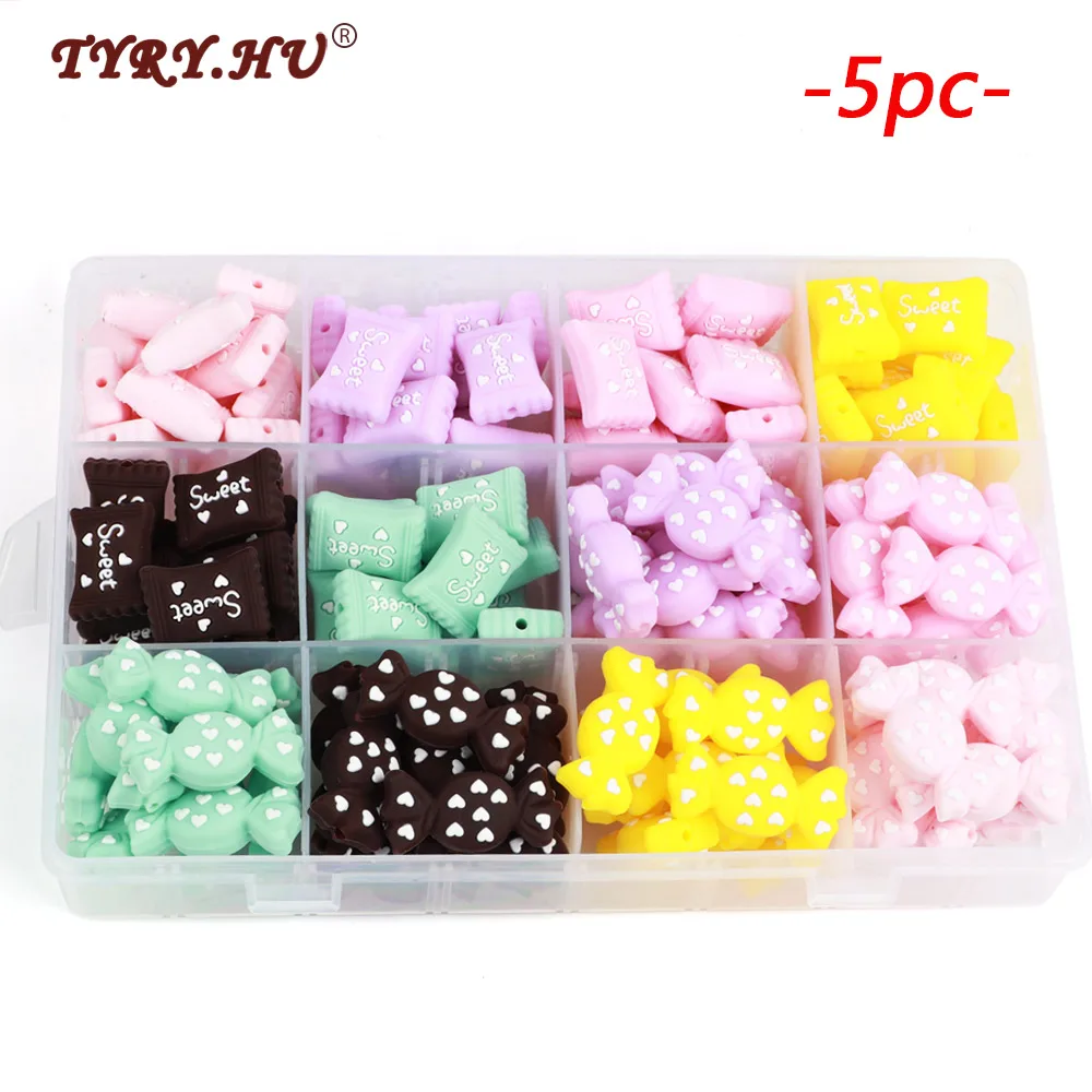 

TYRY.HU 5pc/lot Silicone Beads Letter Lovely Candy Shaped Baby chewable Teething Beads BPA Free For Jewelry Making Necklace DIY