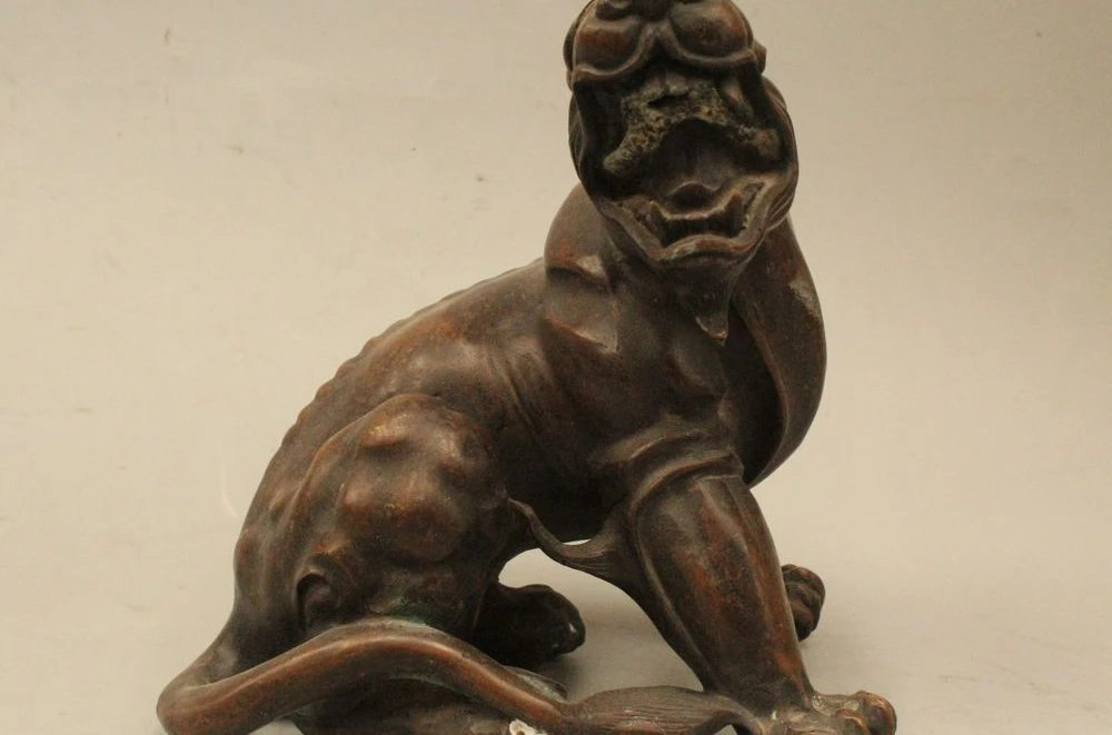 

6" Chinese Folk Feng Shui Bronze Pi Xiu Unicorn Beast Animal Statue Sculpture