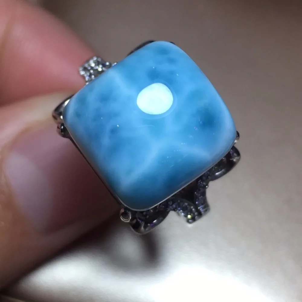 

Fine Jewelry Real 925 Steling Silver s925 100% Natural Blue Larimar Gemstones 12MM Female Fine Rings Christmas Gift