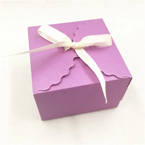 50 шт бумажные красочные свадебные сувениры коробки конфет+ лента, коробка для упаковки подарка ручной работы квадратная Подарочная коробка лиса торт/шоколад - Цвет: Фиолетовый